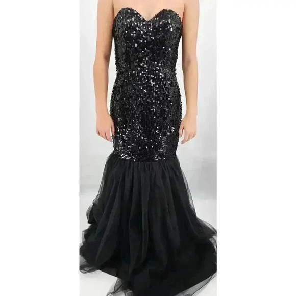 Women's Black Sequin and Ruffle Mermaid Gown Prom/Homecoming - Picture 2 of 16